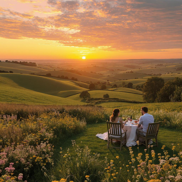 Relaxing couple at dining table at Hidden Fell Escapes